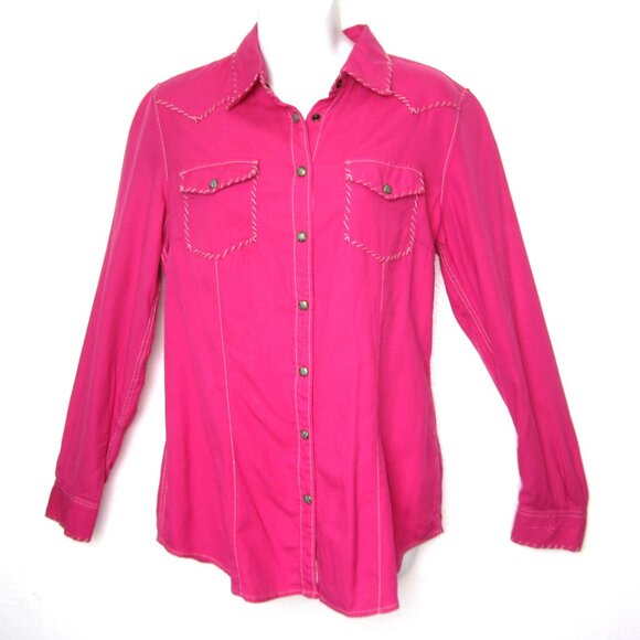 Ryan Michael Pink Women Size M Long Sleeve Snap Button Silk Shirt Top Western - Picture 1 of 14